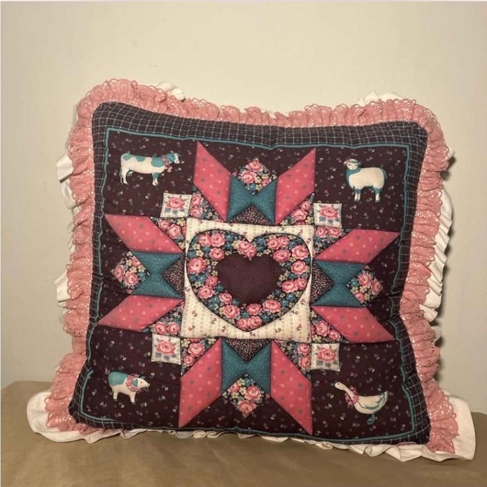 Handmade quilted pink animal pillow